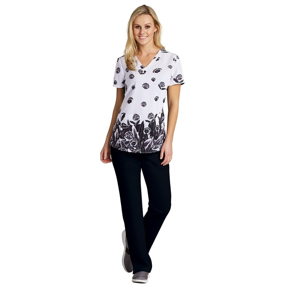 Barco Scrub Top Women XS Gray New Grey's Anatomy Mock Wrap 41386 Peony Field